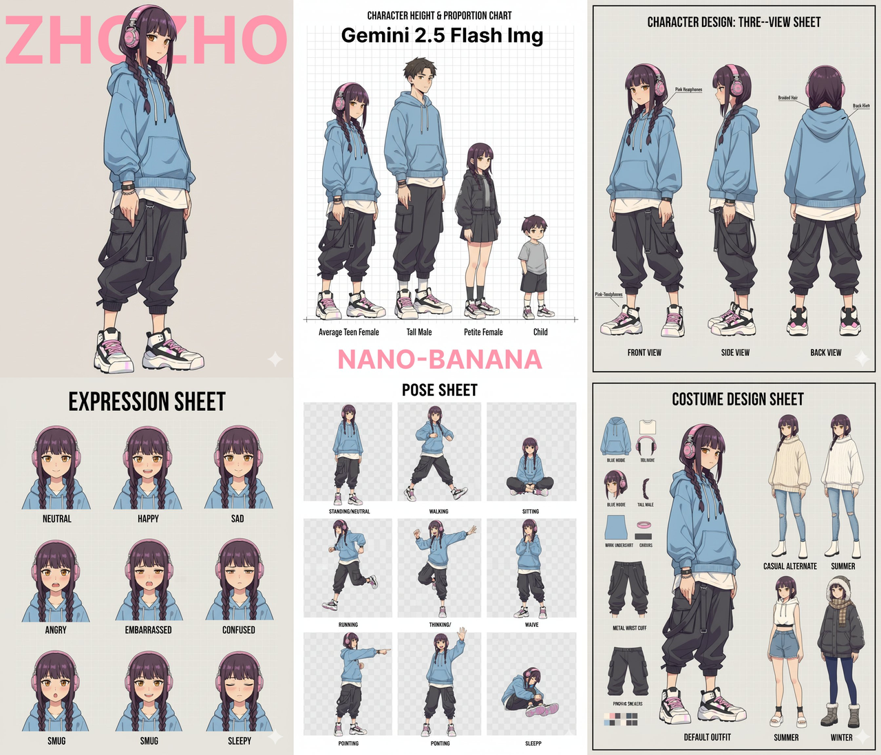 CHARACTER DESIGN SHEET transformation - final result after AI processing